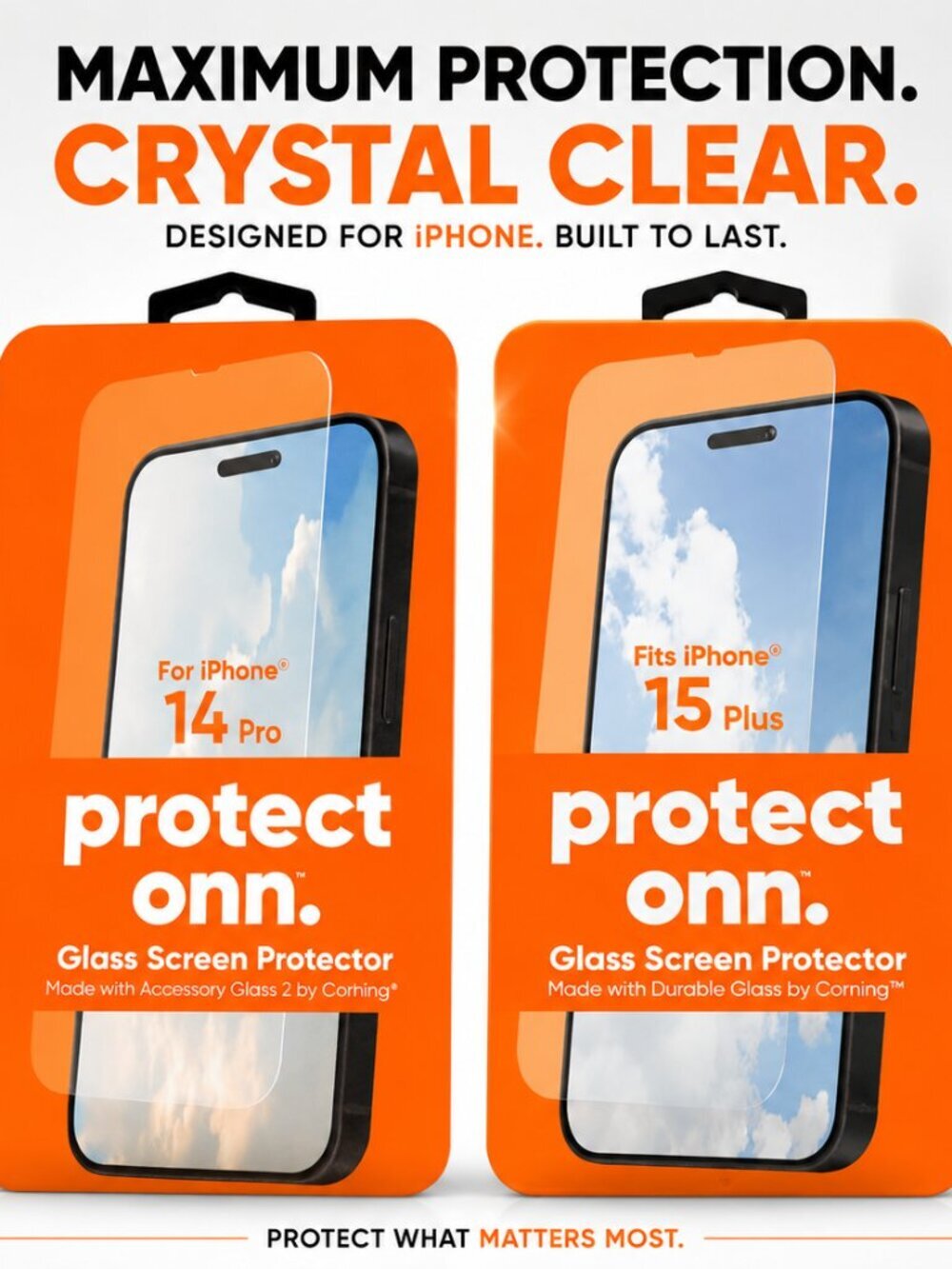 onn Corning Glass Screen Protector iPhone 15 Plus 14 Pro Easy Install Tray